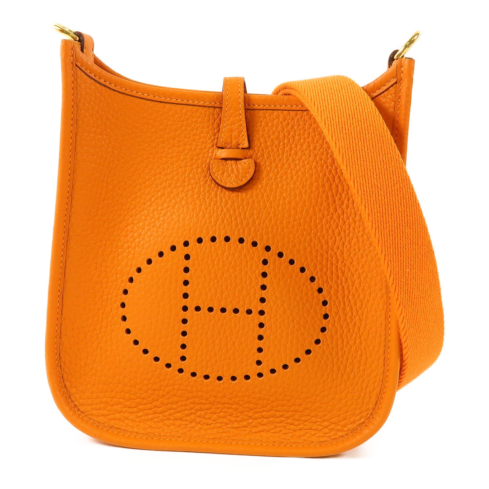 HERMES Clemence皮革Evelyne TPM金扣肩背袋93 Orange