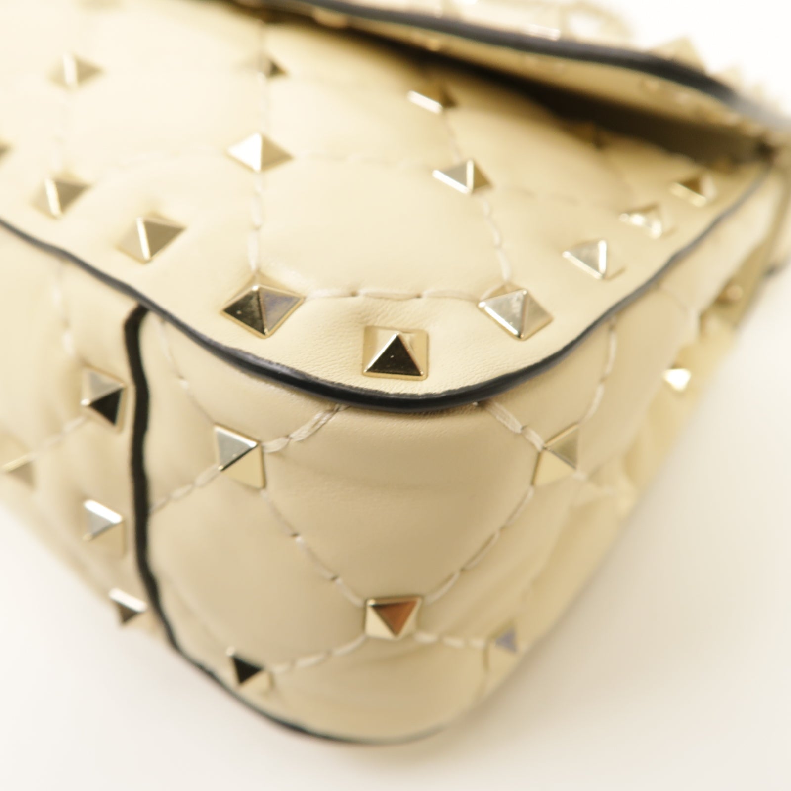 Valentino 牛皮皮革2 Way Shoulder金扣手挽肩背兩用袋米色
