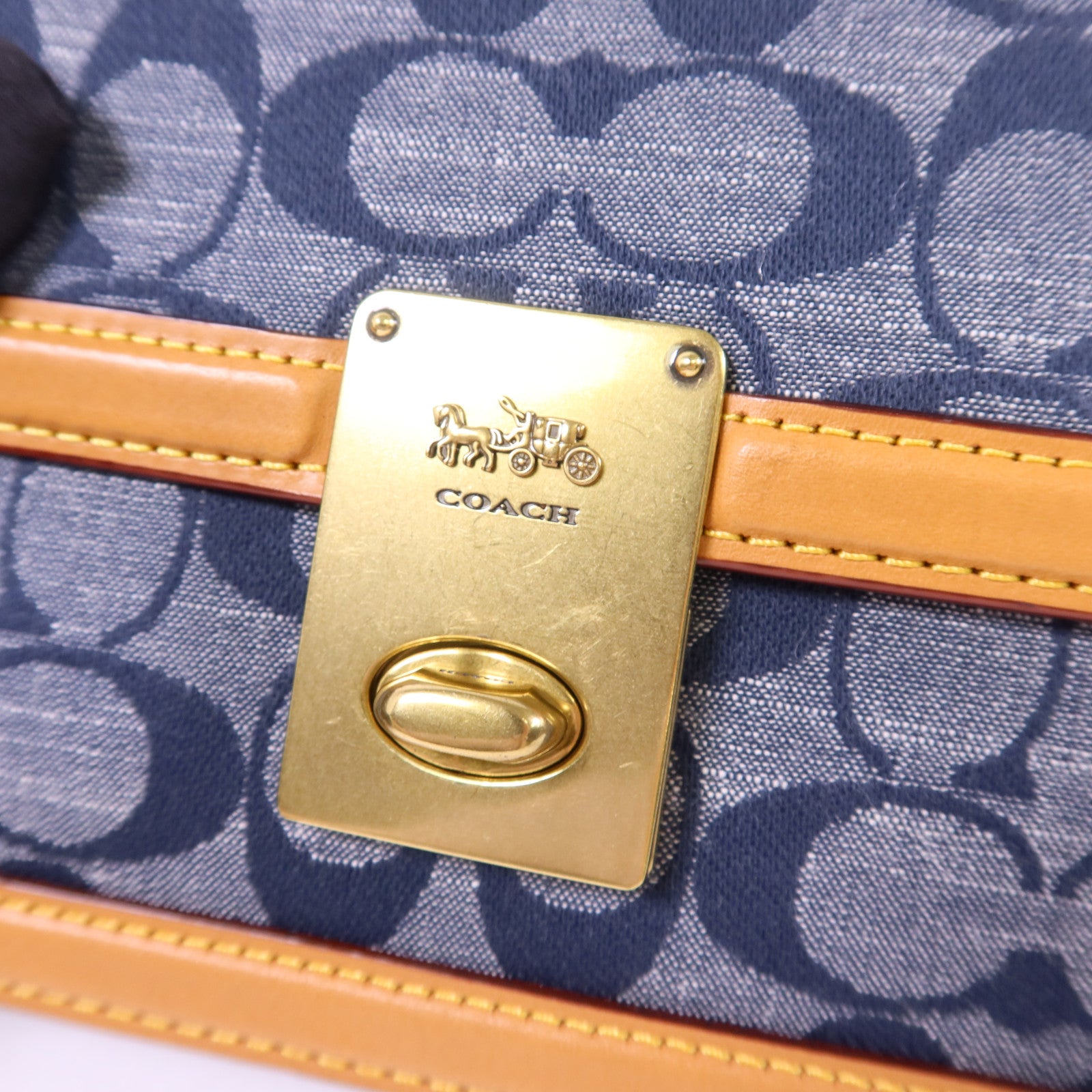 COACH 帆布/牛皮皮革Chain Shoulder Bag金扣鏈帶肩背袋