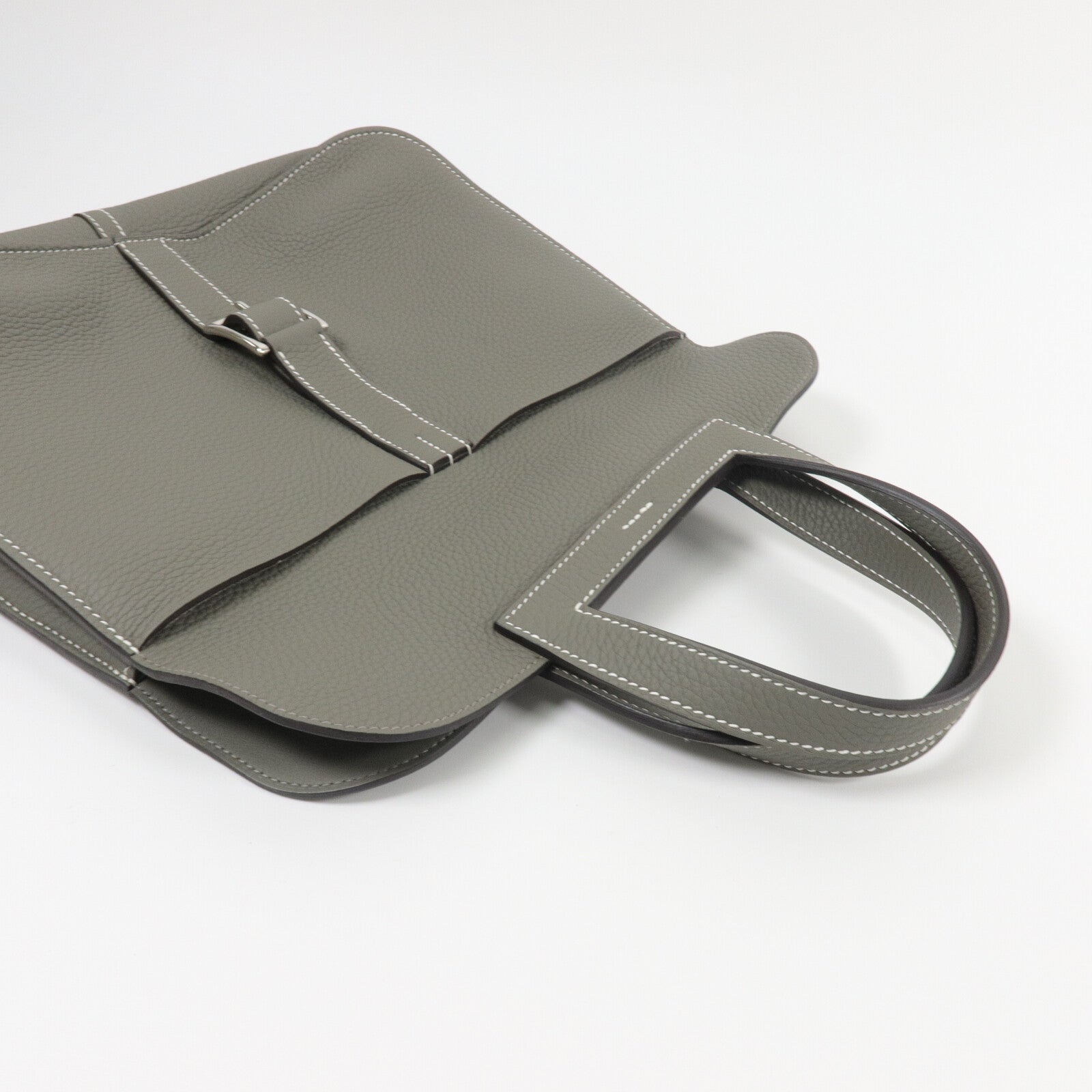 HERMES Clemence皮革Halzan 31手挽肩背兩用袋Gris Mouette