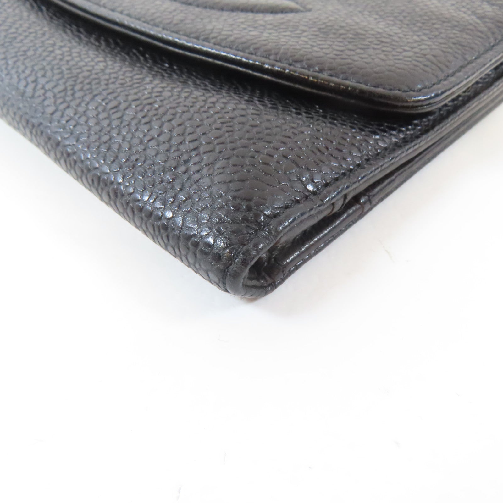 CHANEL Caviar皮革Trifold Wallet金扣錢包黑色