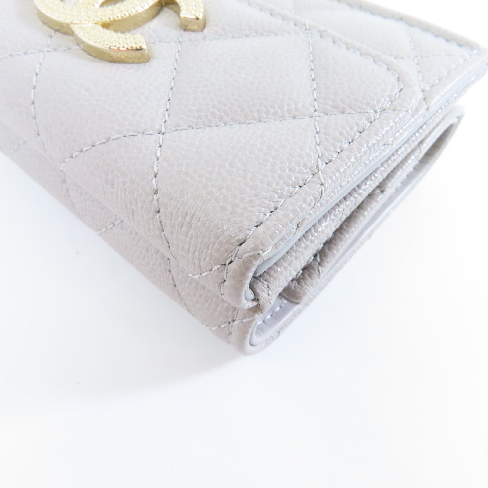 CHANEL 菱格Caviar皮革Wallet金扣錢包灰色