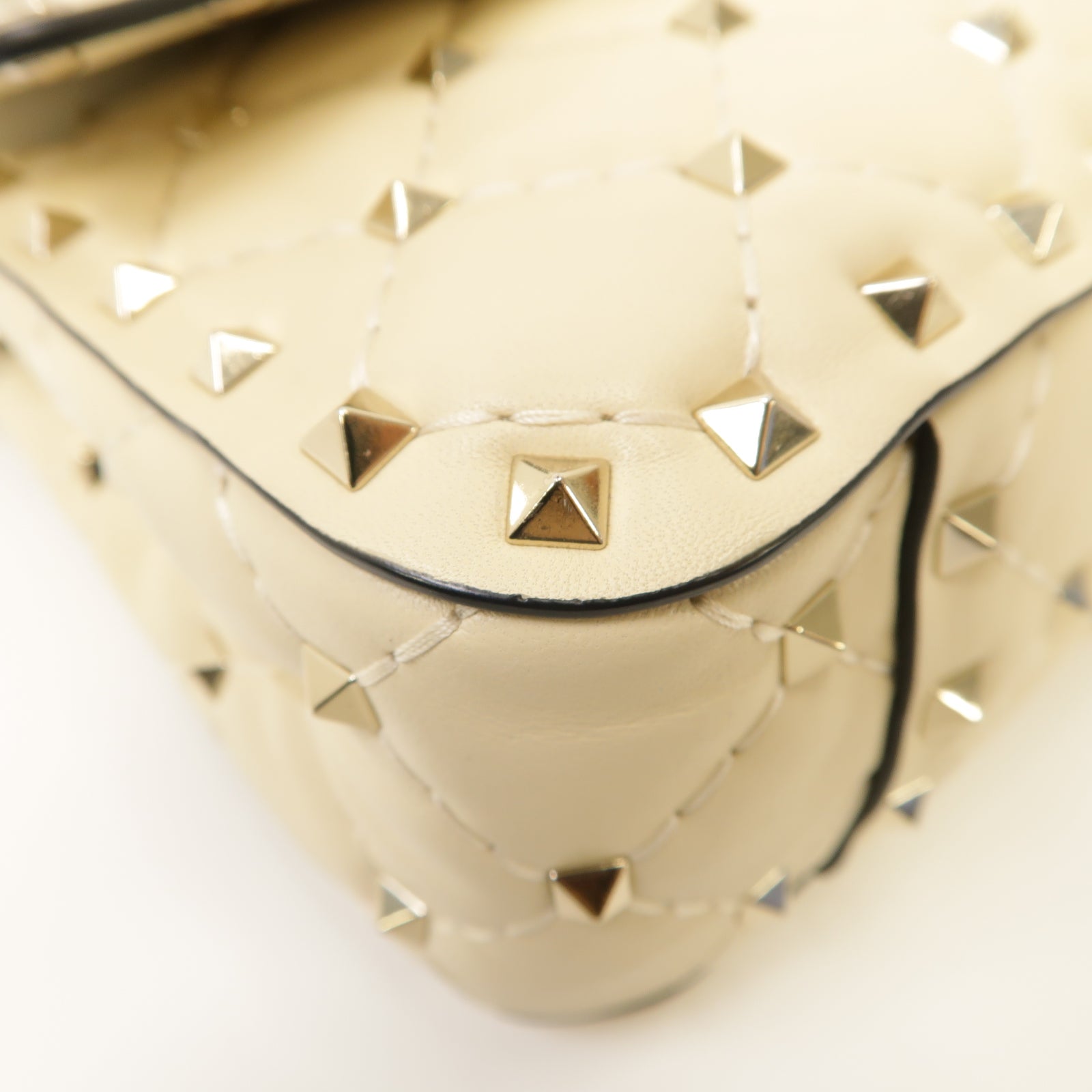 Valentino 牛皮皮革2 Way Shoulder金扣手挽肩背兩用袋米色