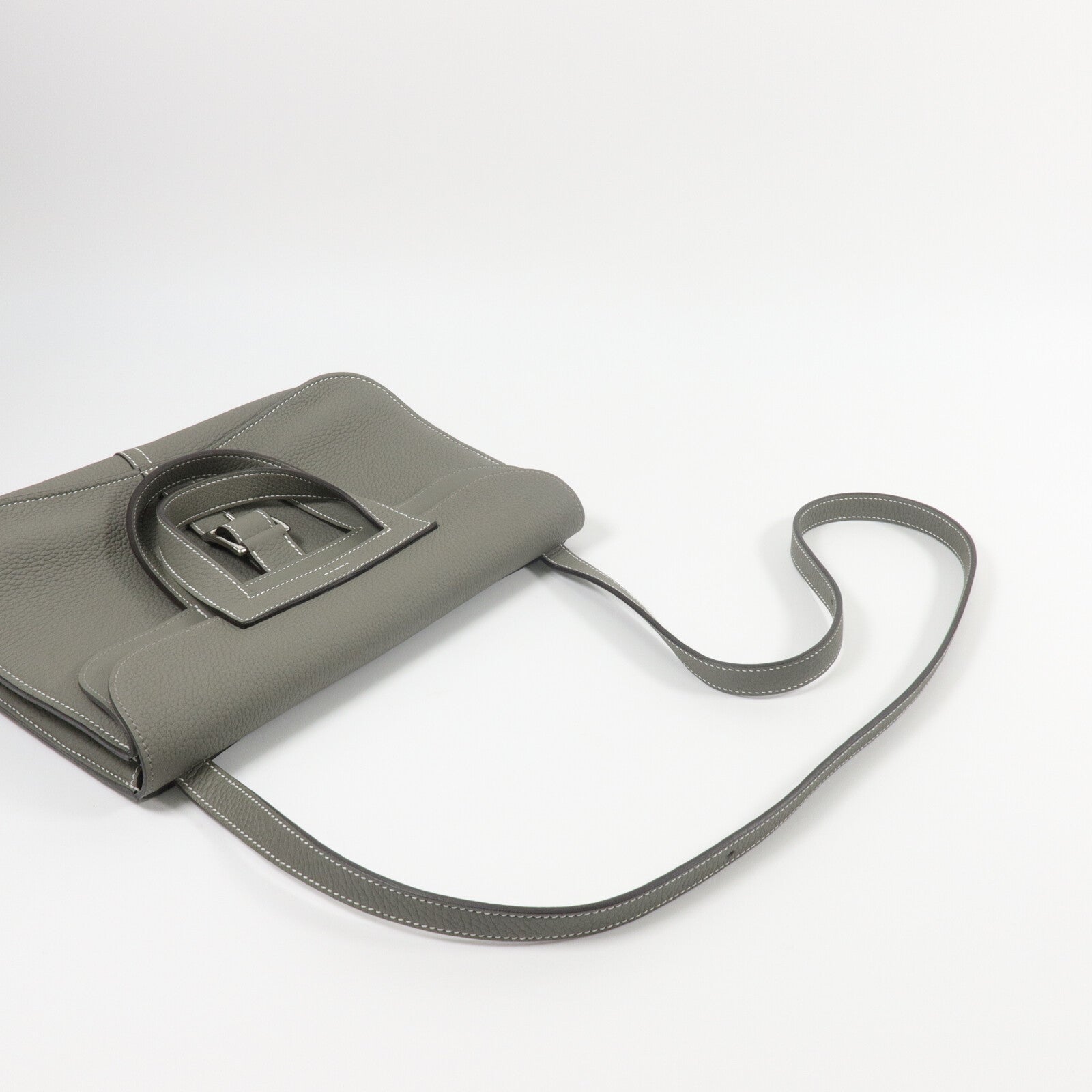 HERMES Clemence皮革Halzan 31手挽肩背兩用袋Gris Mouette