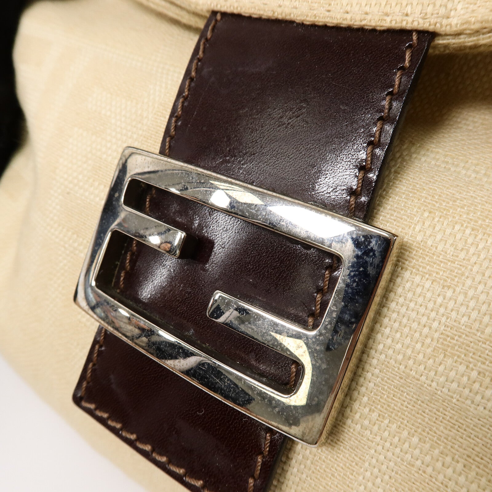 FENDI 帆布/牛皮皮革Zucca Double Flap Mamma肩背袋