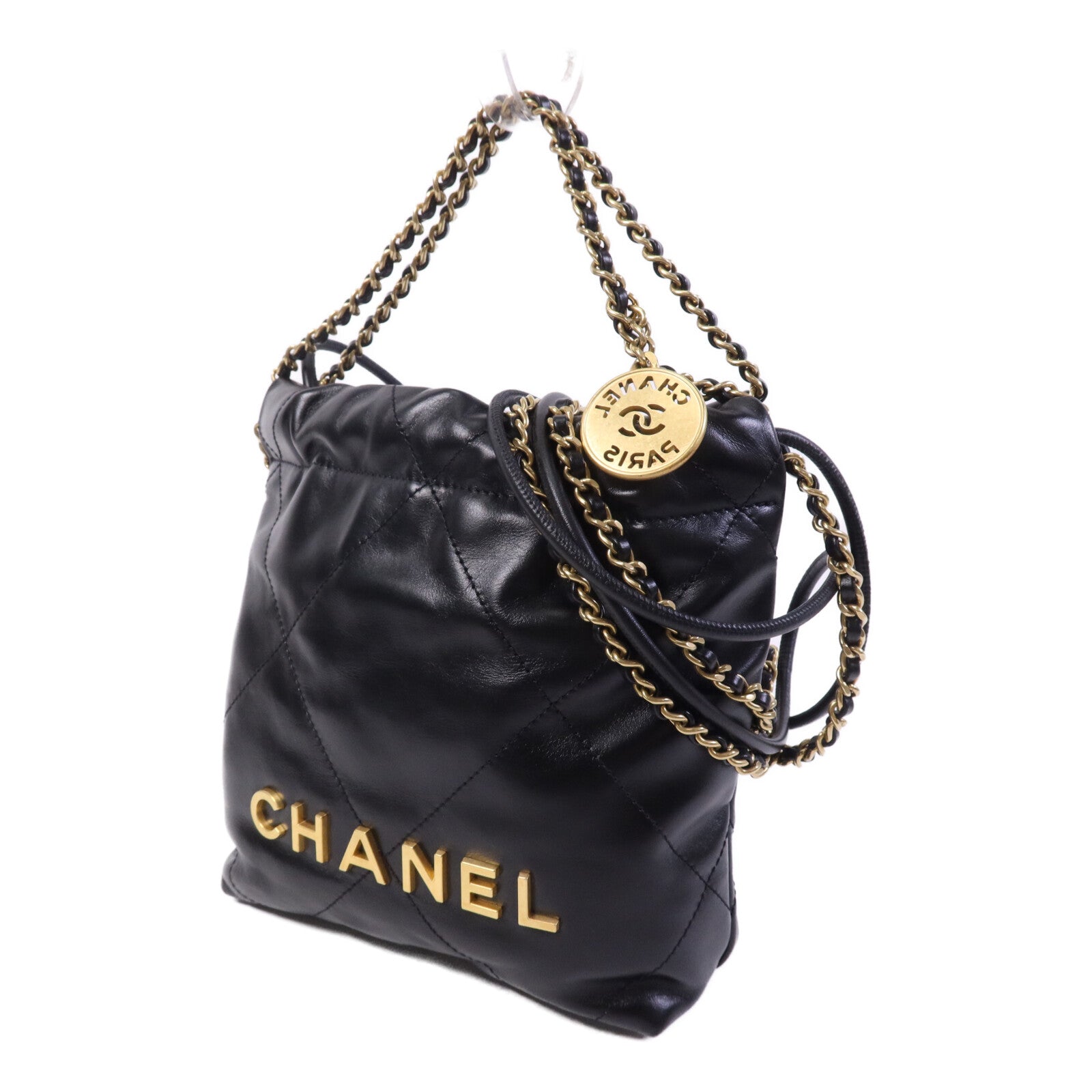 CHANEL 牛皮皮革C22 Mini金扣鏈帶手挽肩背兩用袋