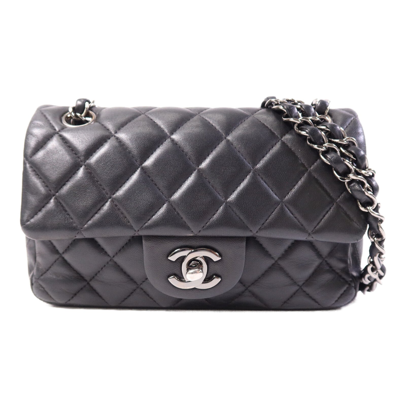 CHANEL 羊皮皮革Mini Classic 20銀扣鏈帶肩背袋