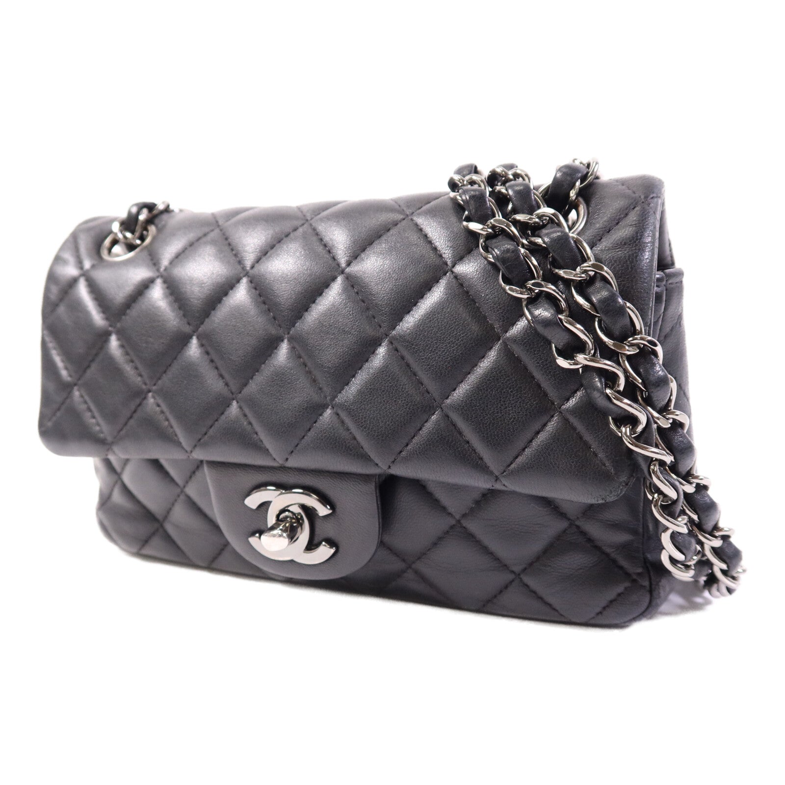 CHANEL 羊皮皮革Mini Classic 20銀扣鏈帶肩背袋