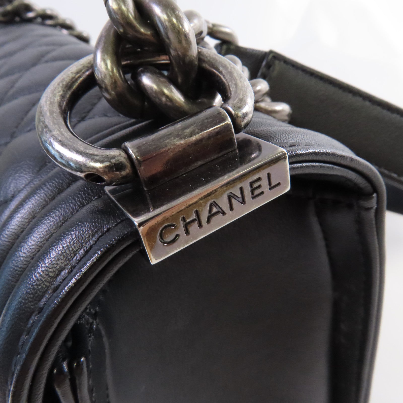 CHANEL 【激減優惠】菱格牛皮皮革Boy Chanel Chain Shoulder Bag銀扣鏈帶肩背袋黑色