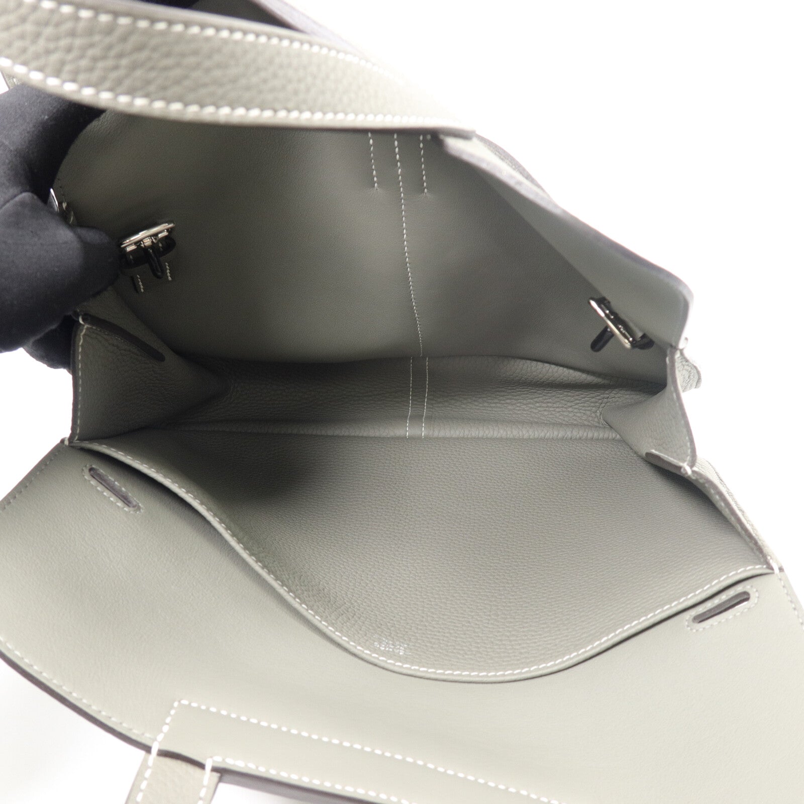 HERMES Clemence皮革Halzan 31手挽肩背兩用袋Gris Mouette