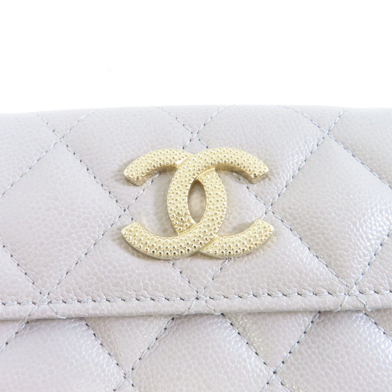 CHANEL 菱格Caviar皮革Wallet金扣錢包灰色