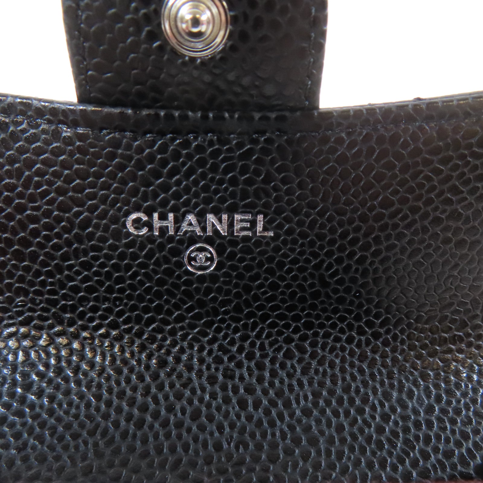 CHANEL 菱格Caviar皮革Card case銀扣卡片套黑色