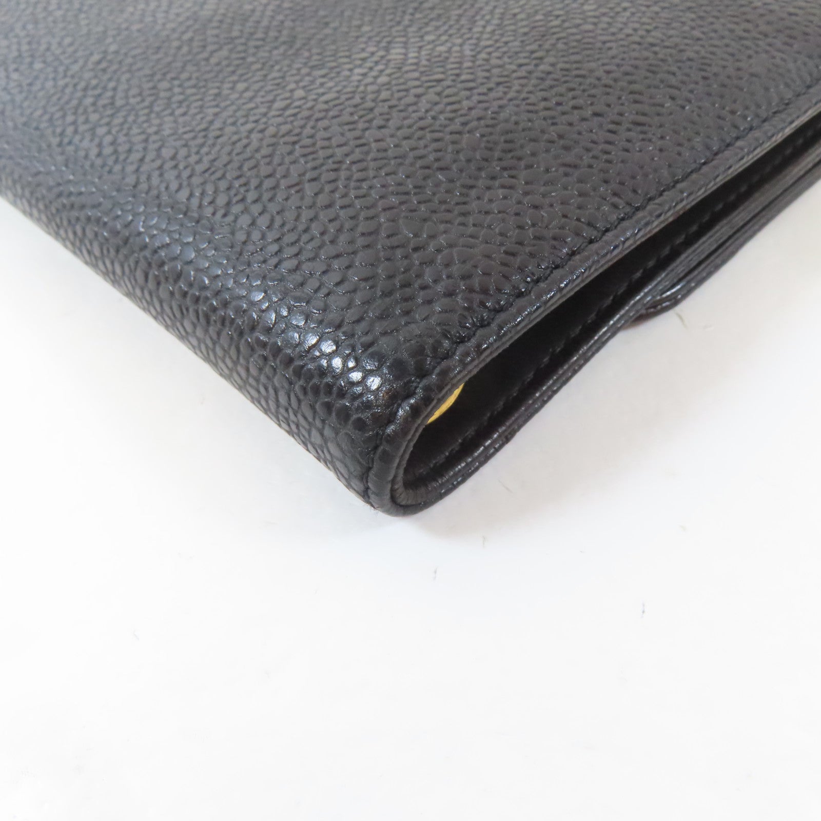 CHANEL Caviar皮革Trifold Wallet金扣錢包黑色