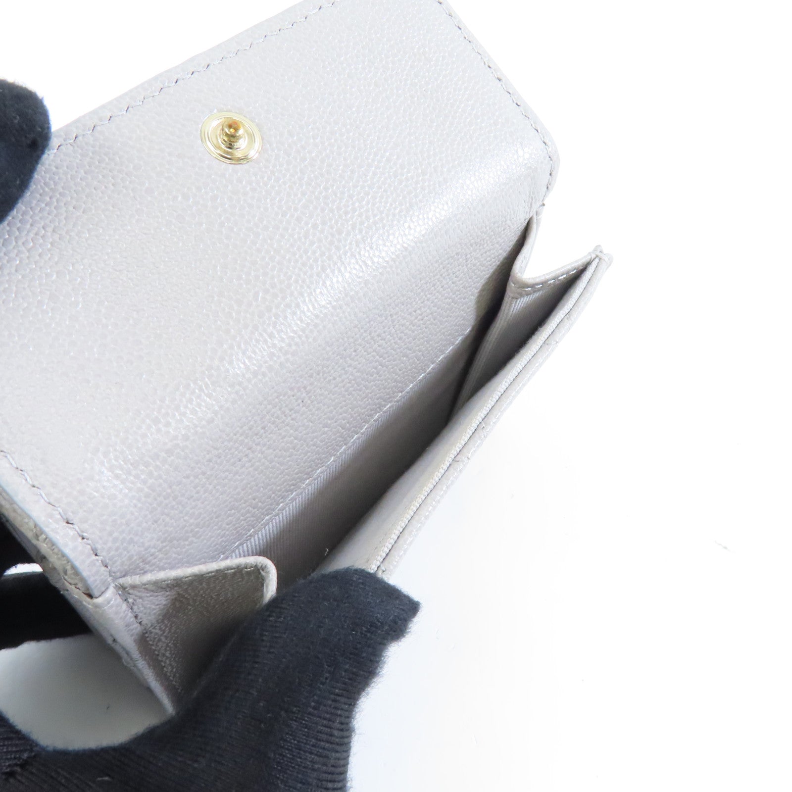 CHANEL 菱格Caviar皮革Wallet金扣錢包灰色