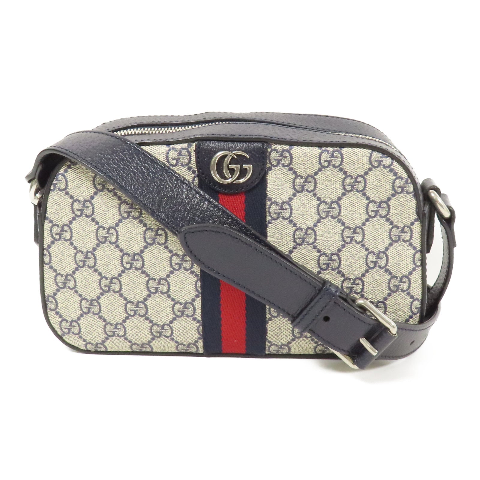 GUCCI 塗層帆布GG Supreme銀扣肩背袋