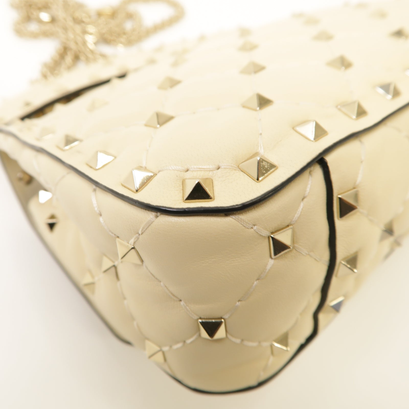 Valentino 牛皮皮革2 Way Shoulder金扣手挽肩背兩用袋米色