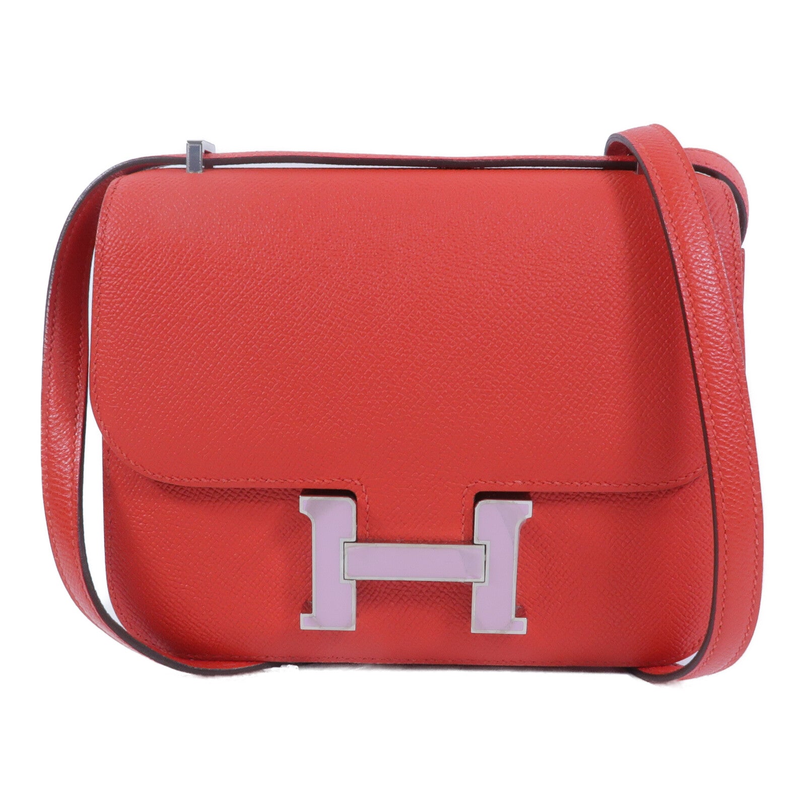 HERMES Epsom皮革Constance Mini肩背袋Rouge Tomate