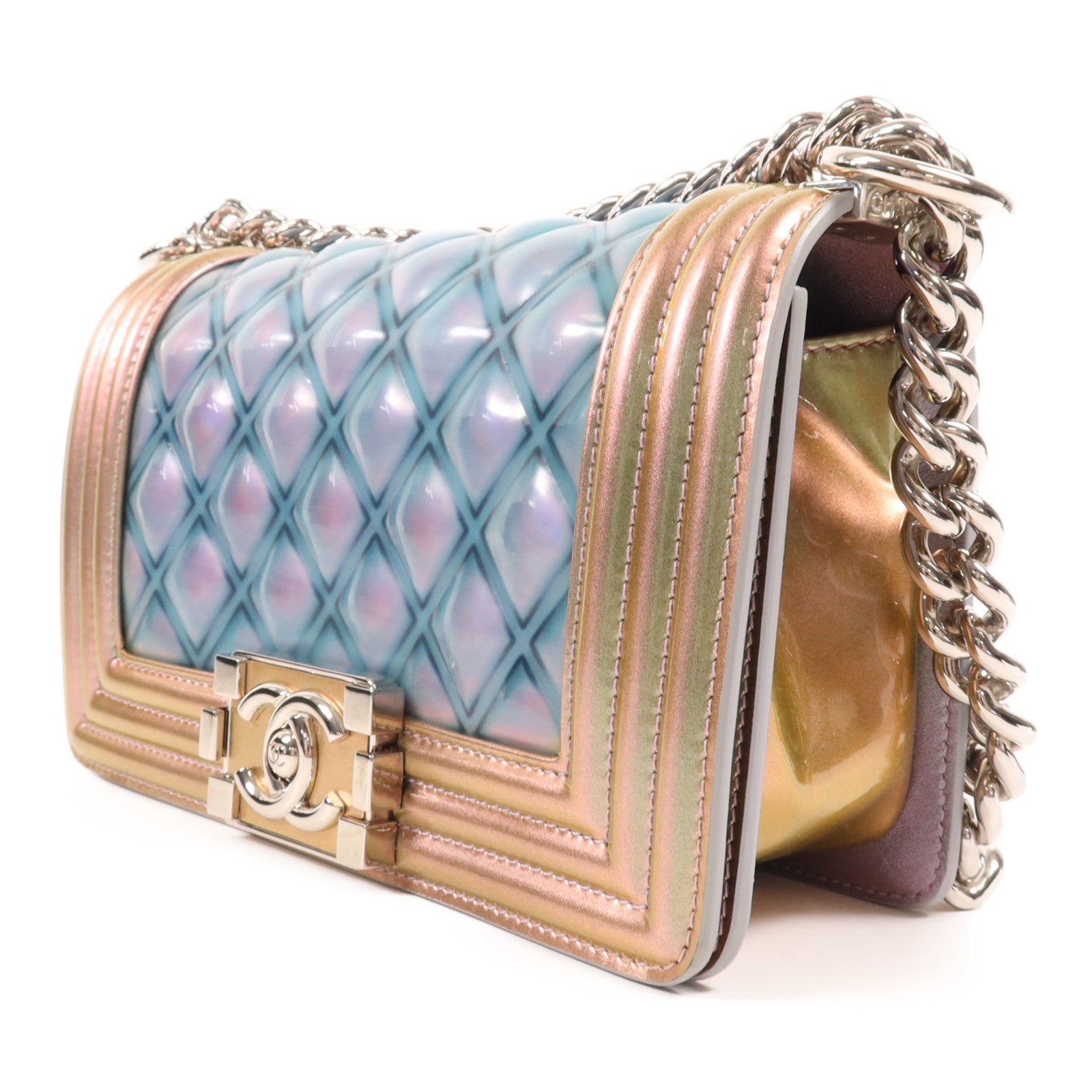 CHANEL 漆皮皮革Boy 20銀扣肩背袋