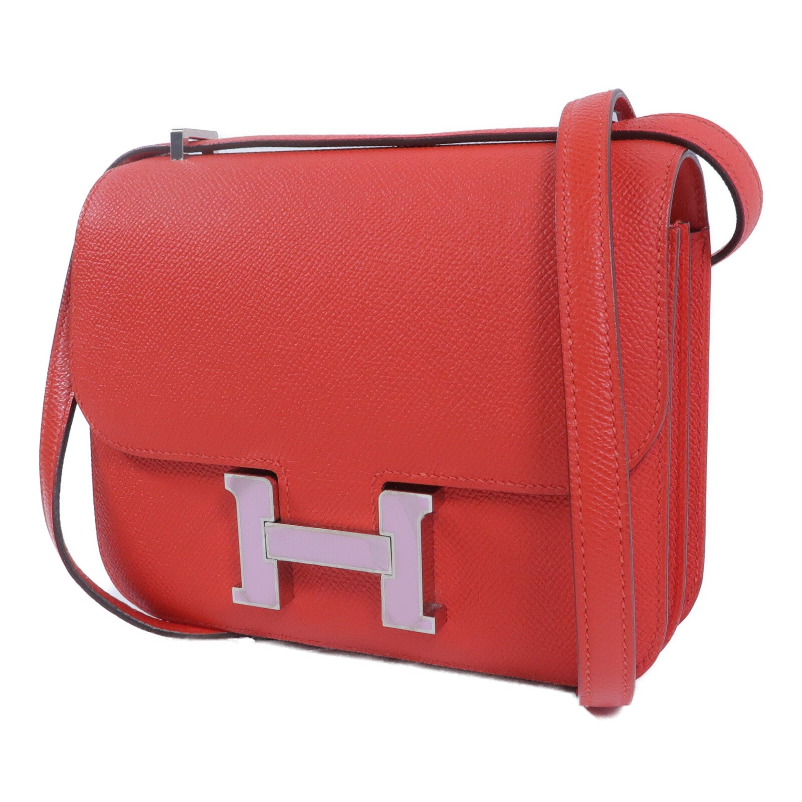 HERMES Epsom皮革Constance Mini肩背袋Rouge Tomate