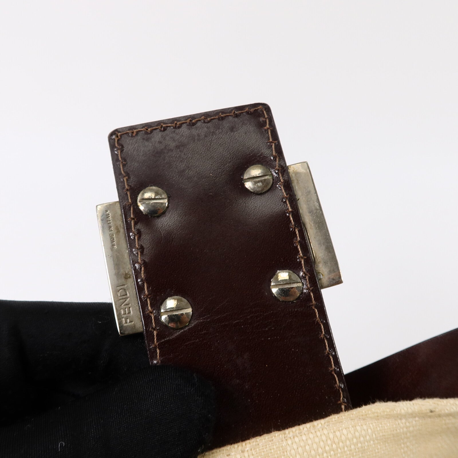 FENDI 帆布/牛皮皮革Zucca Double Flap Mamma肩背袋