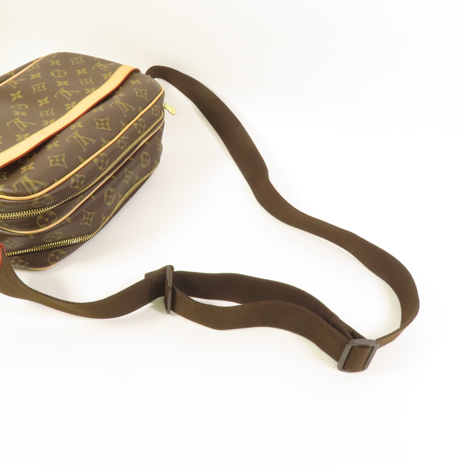 LOUIS VUITTON Monogram Reporter PM金扣肩背袋棕色