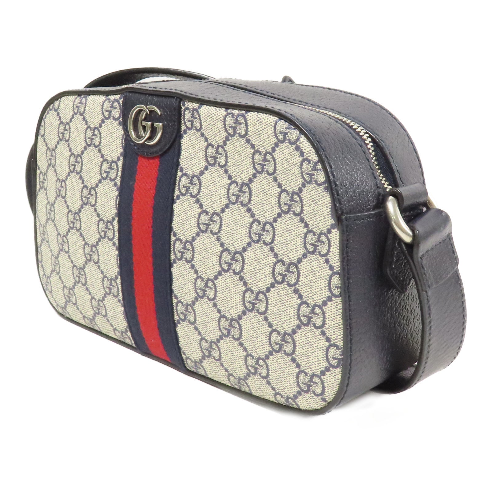 GUCCI 塗層帆布GG Supreme銀扣肩背袋