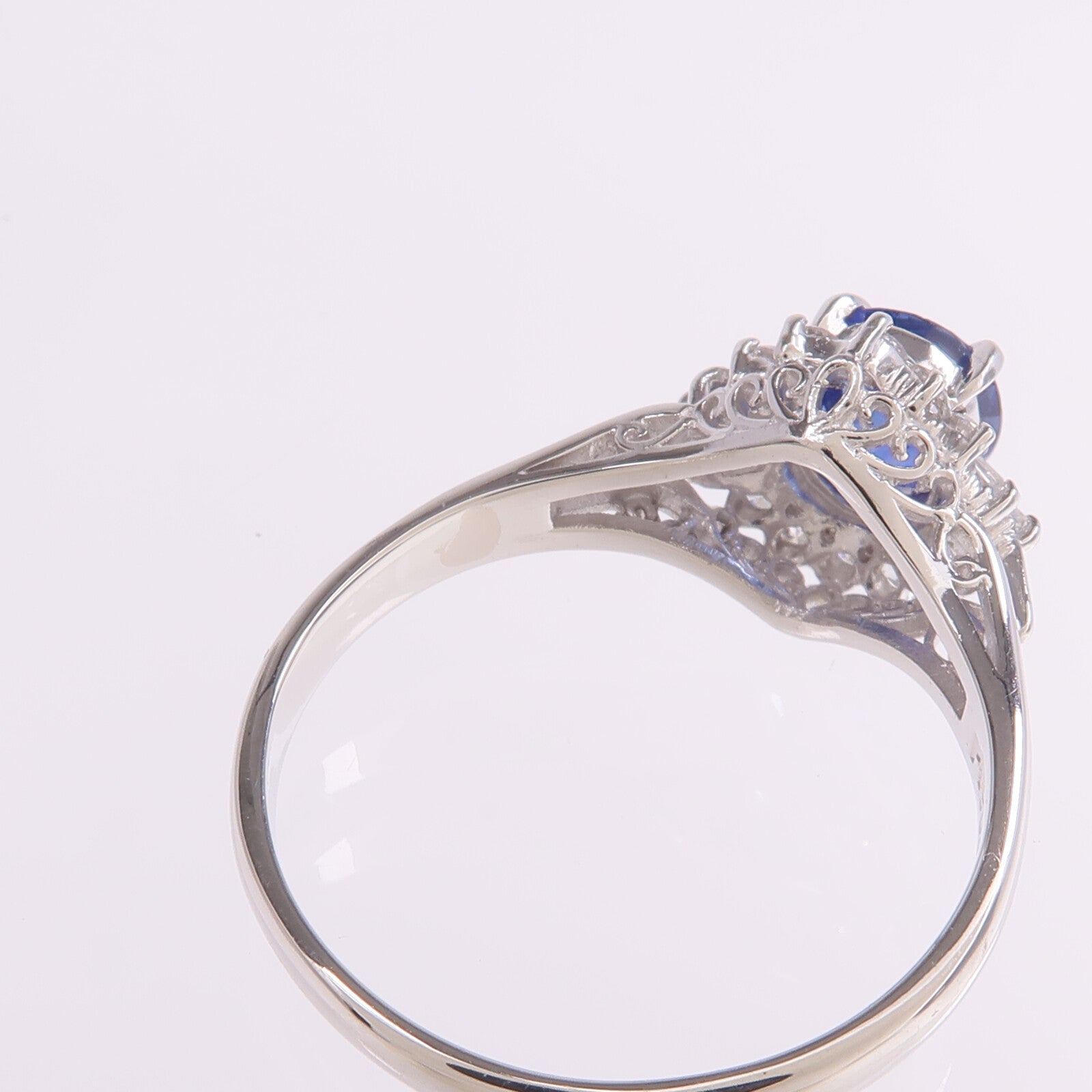 JEWELRY PT900鉑金Sapphire Diamond Ring藍寶石/鑽石戒指US#8.5