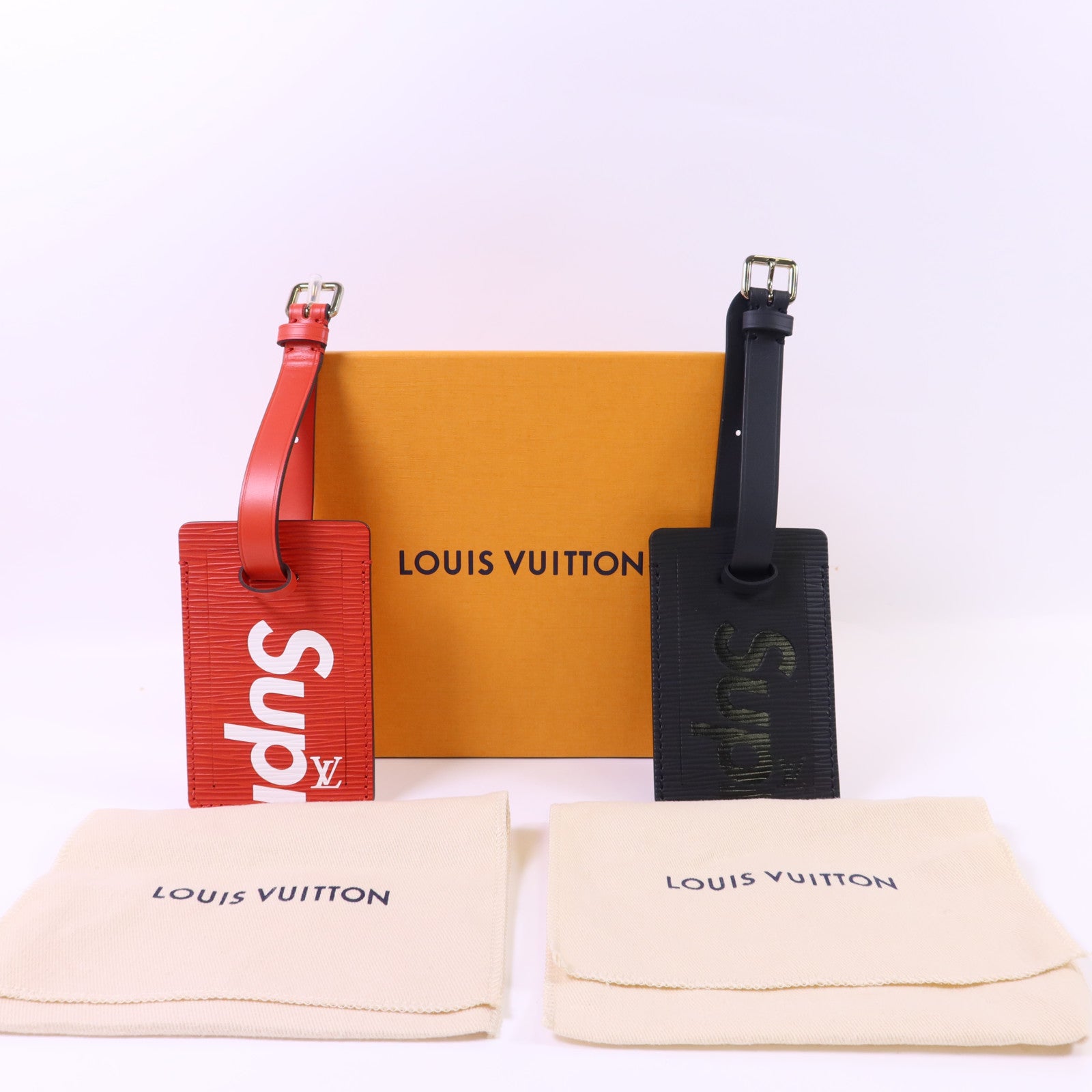 LOUIS VUITTON Epi LV x Supreme Collaboration Bag Charm行李牌掛飾
