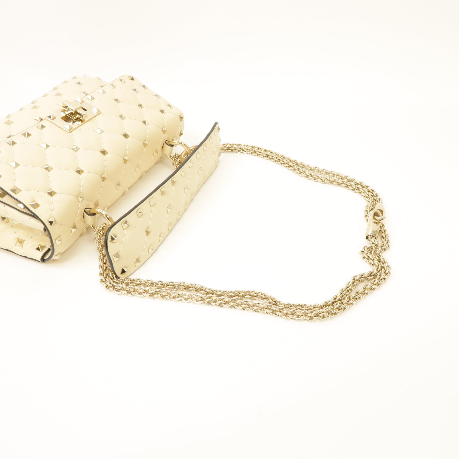 Valentino 牛皮皮革2 Way Shoulder金扣手挽肩背兩用袋米色