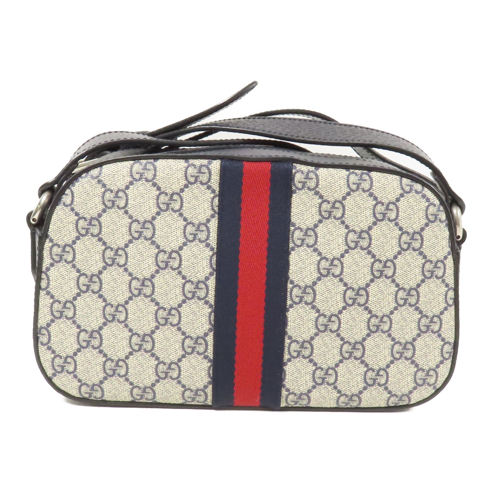 GUCCI 塗層帆布GG Supreme銀扣肩背袋