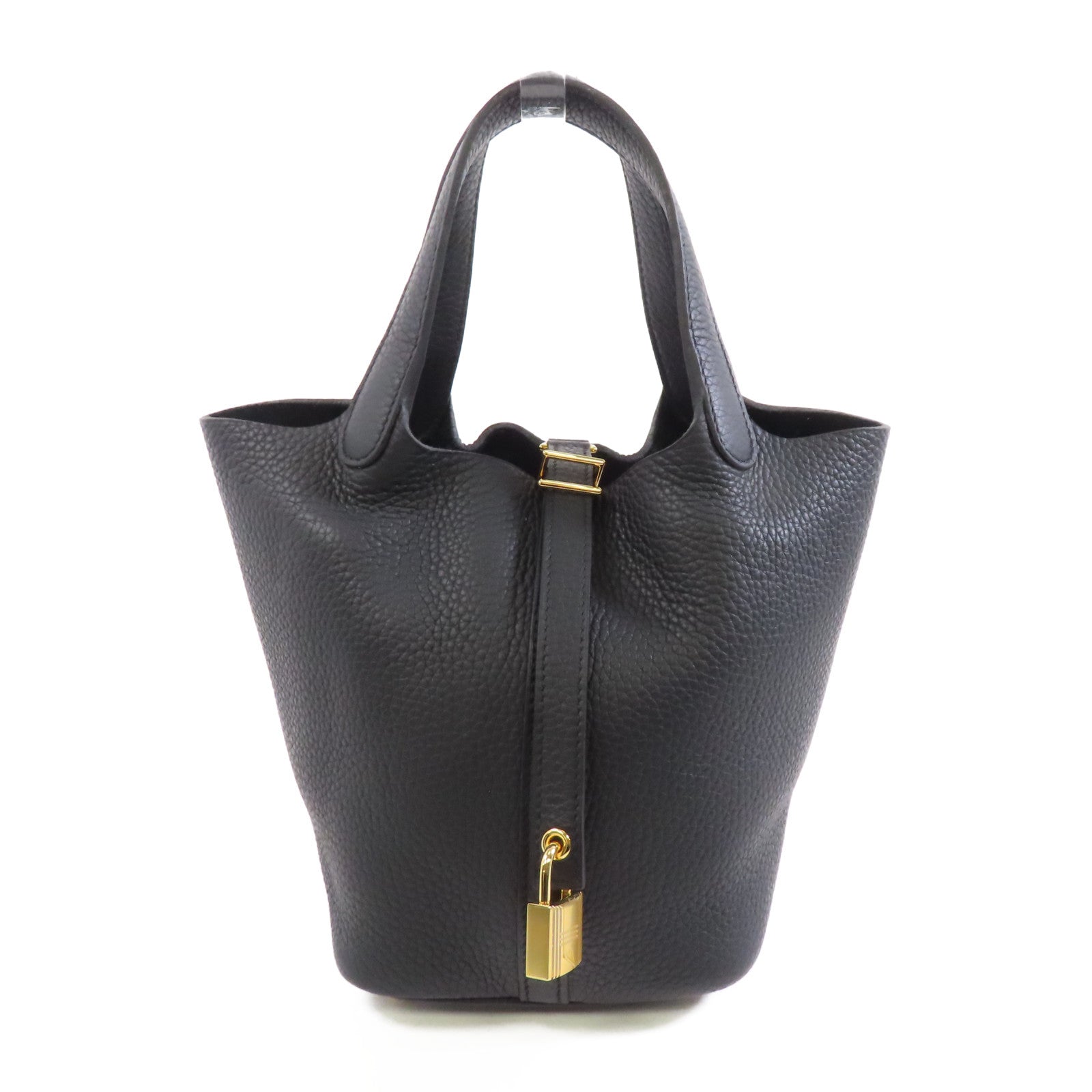 HERMES Clemence皮革Picotin Lock 18金扣手挽袋Noir/黑色