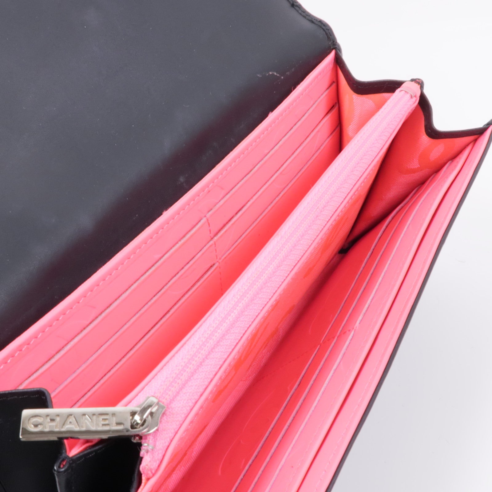 CHANEL 牛皮皮革Cambon Compact Long Wallet銀扣長錢包