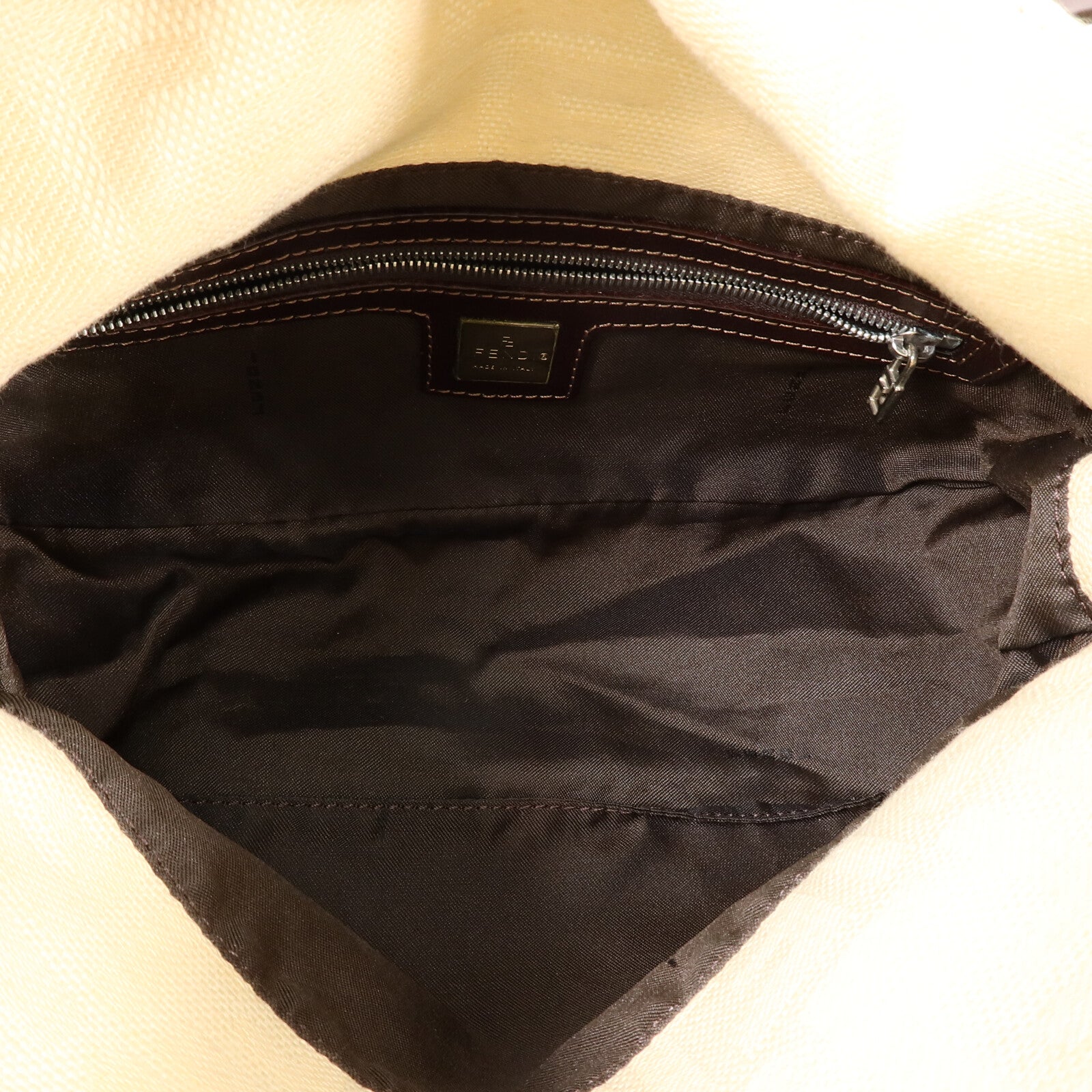 FENDI 帆布/牛皮皮革Zucca Double Flap Mamma肩背袋