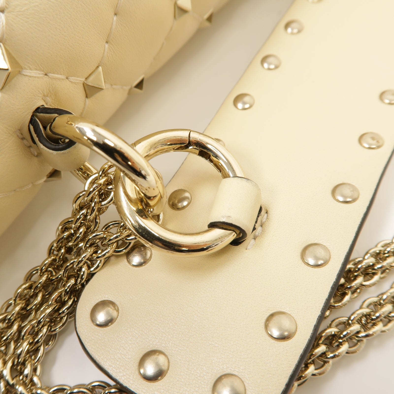 Valentino 牛皮皮革2 Way Shoulder金扣手挽肩背兩用袋米色
