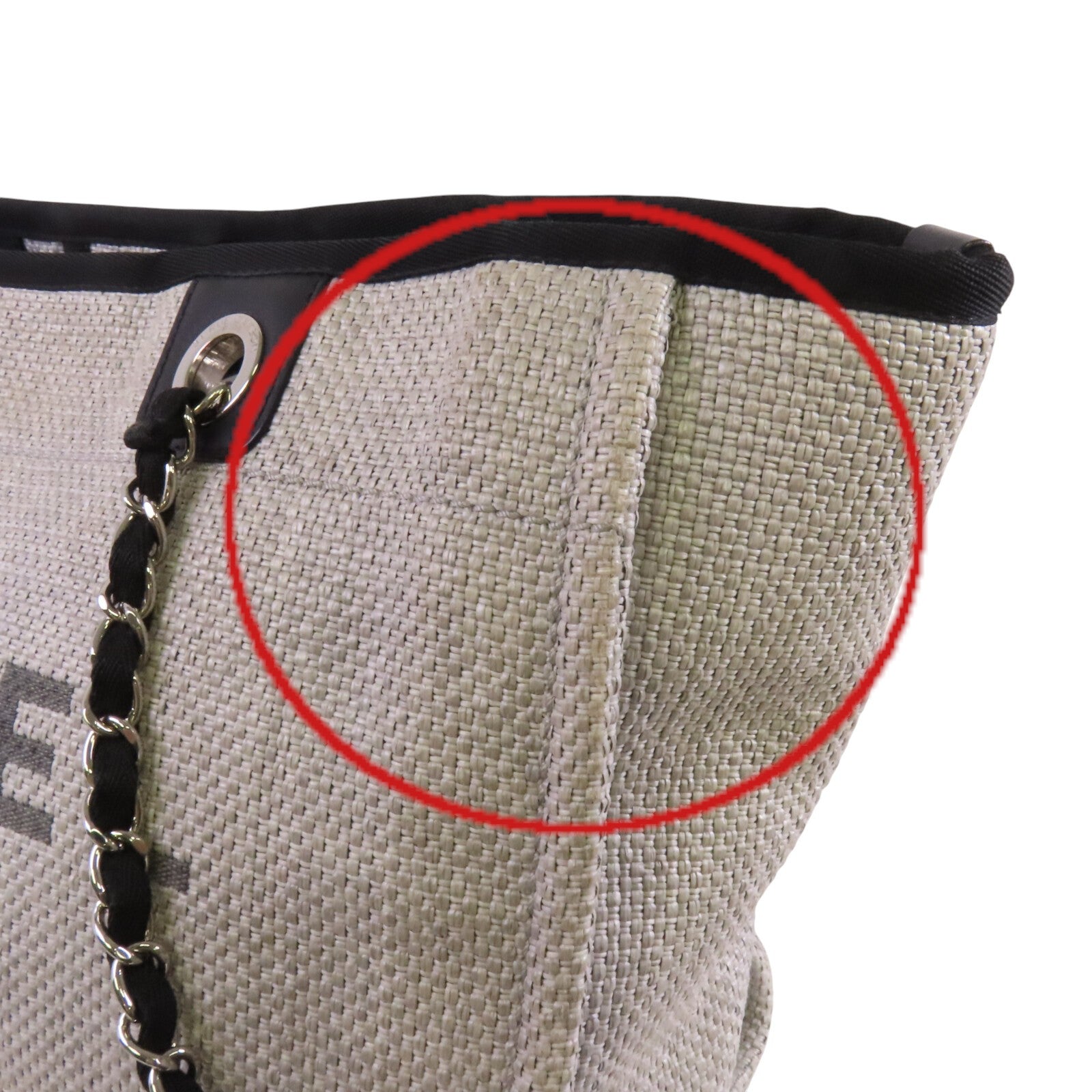 CHANEL 帆布Small Deauville Tote Bag銀扣鏈帶肩背袋