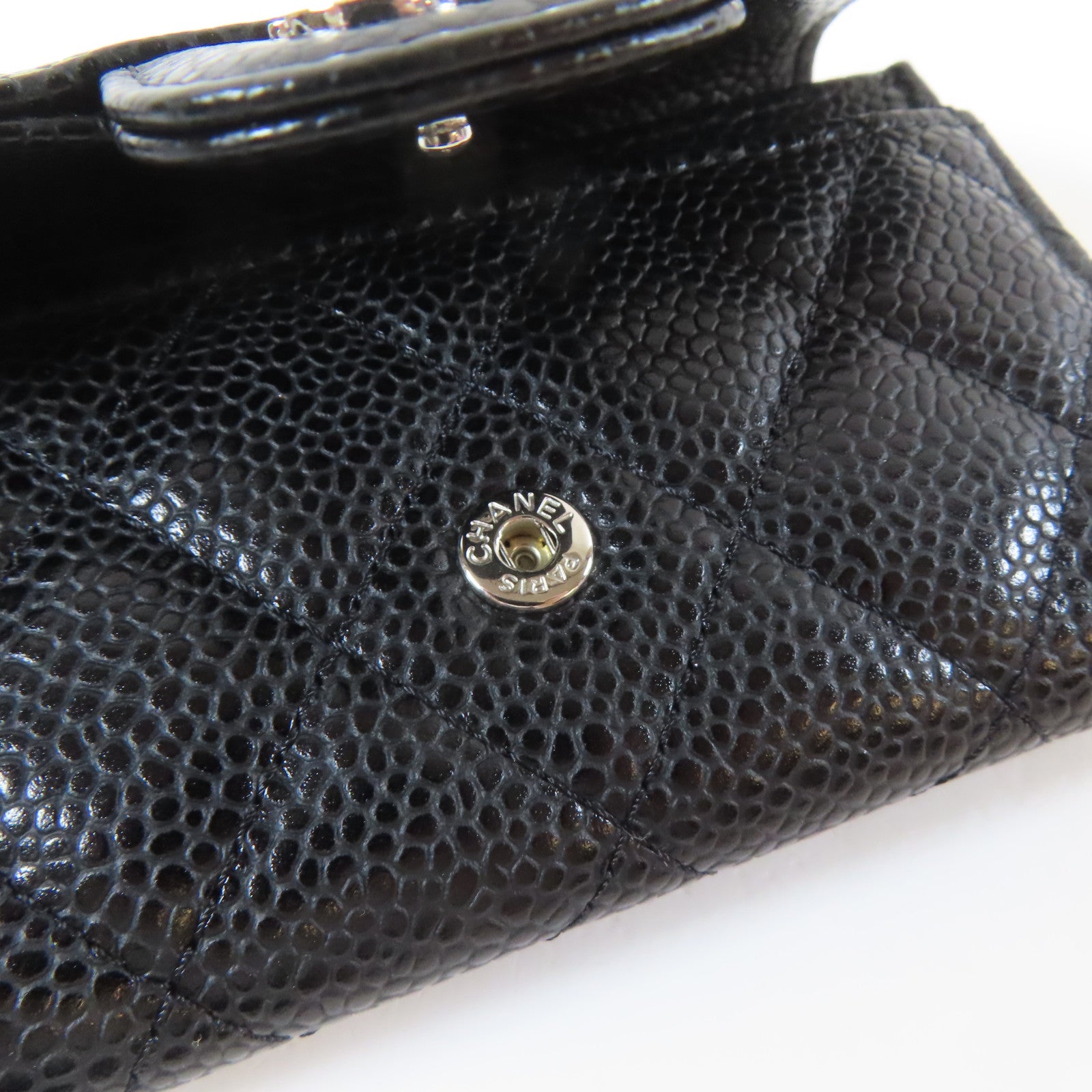 CHANEL 菱格Caviar皮革Card case銀扣卡片套黑色