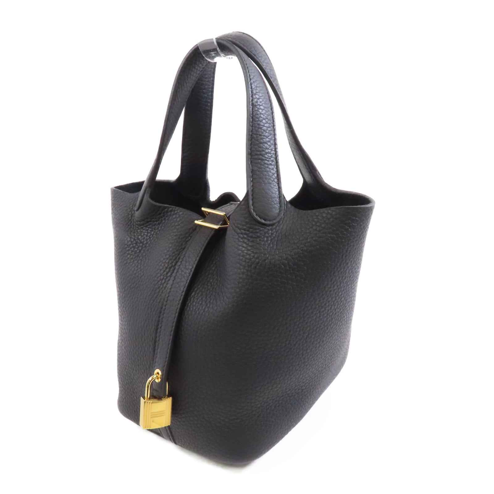 HERMES Clemence皮革Picotin Lock 18金扣手挽袋Noir/黑色
