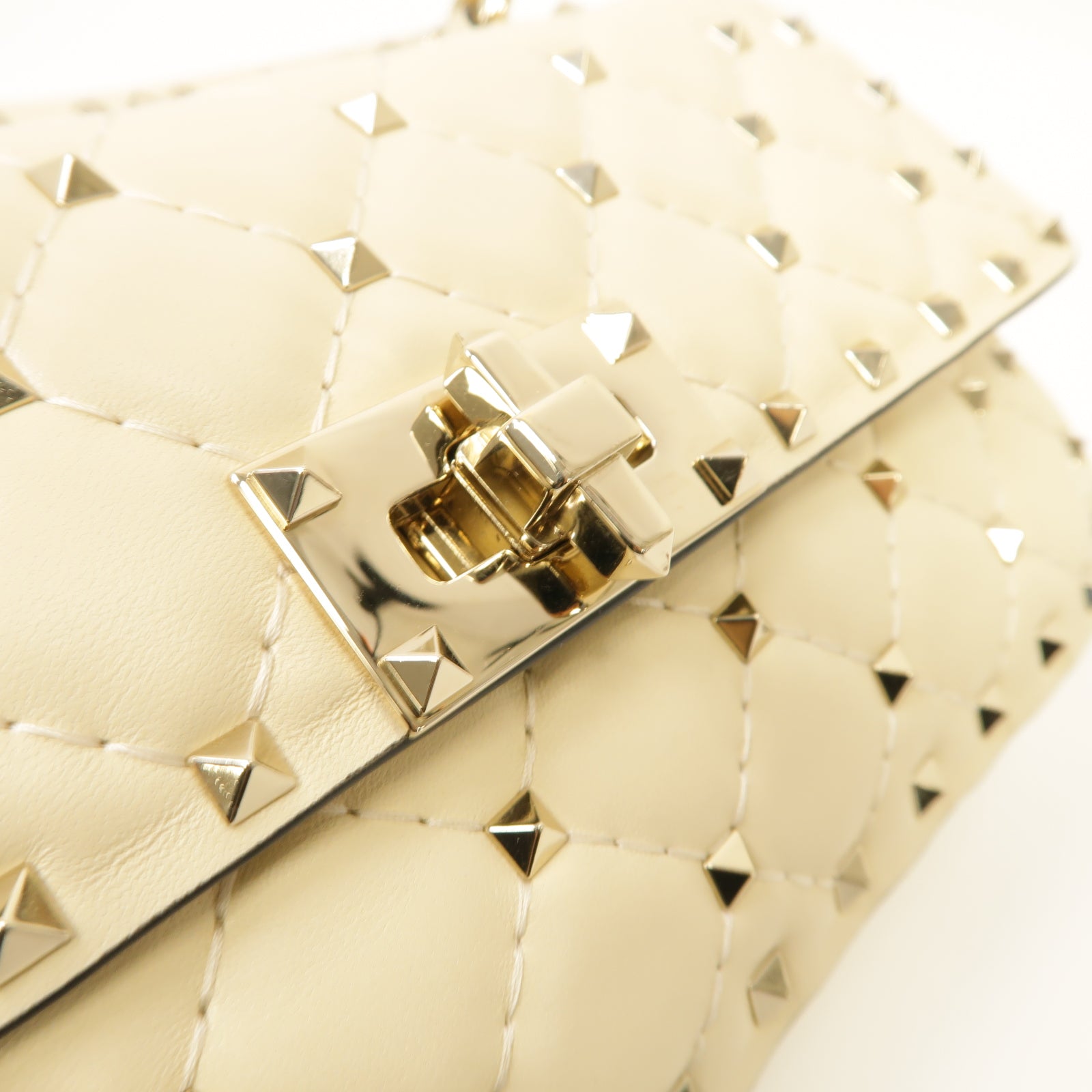 Valentino 牛皮皮革2 Way Shoulder金扣手挽肩背兩用袋米色