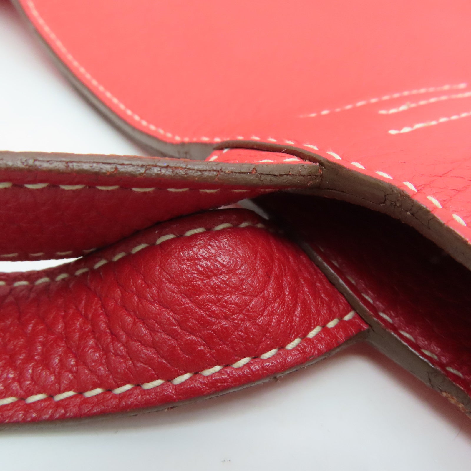 HERMES [Sharp Discount] Clemence Leather Double Sens Handle Bag / Shoulder Bag Red