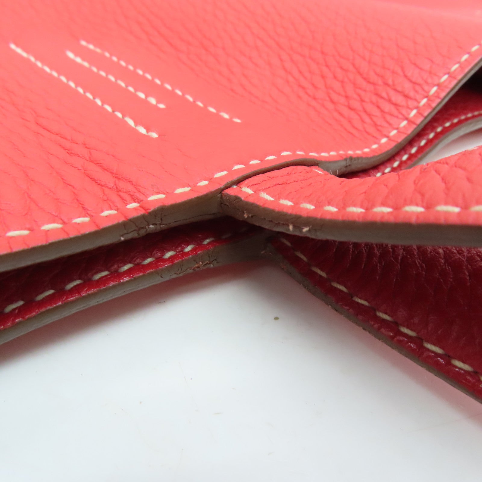 HERMES [Sharp Discount] Clemence Leather Double Sens Handle Bag / Shoulder Bag Red