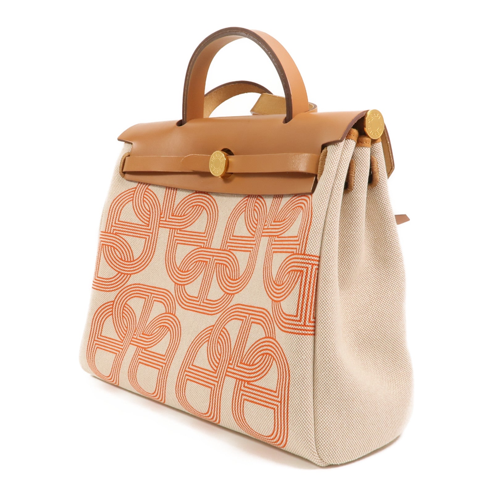 HERMES 帆布Herbag PM手挽肩背兩用袋Orange Mecano/Beige