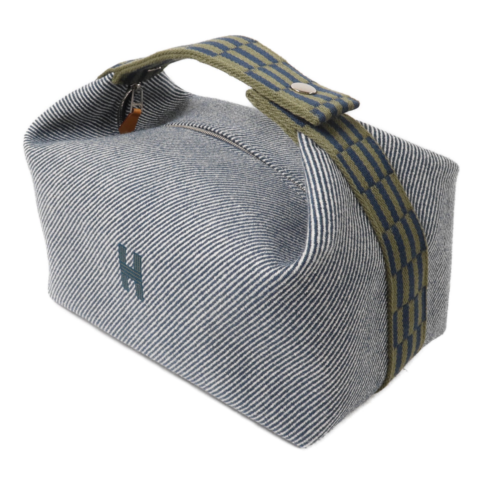 HERMES 羊毛/帆布Bride a Brac GM手挽袋Bleu Abysse