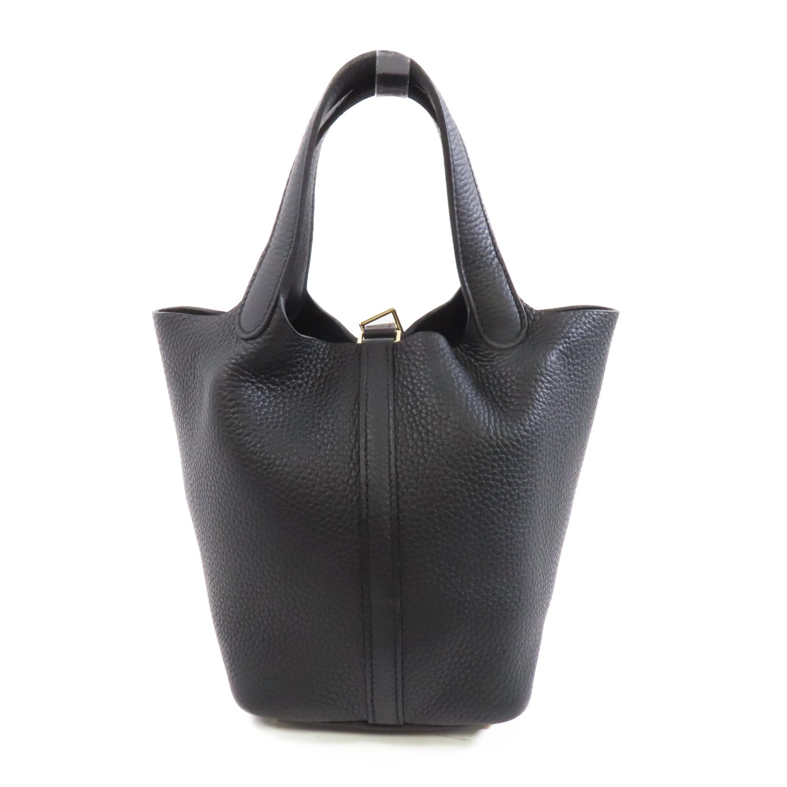 HERMES Clemence皮革Picotin Lock 18金扣手挽袋Noir/黑色