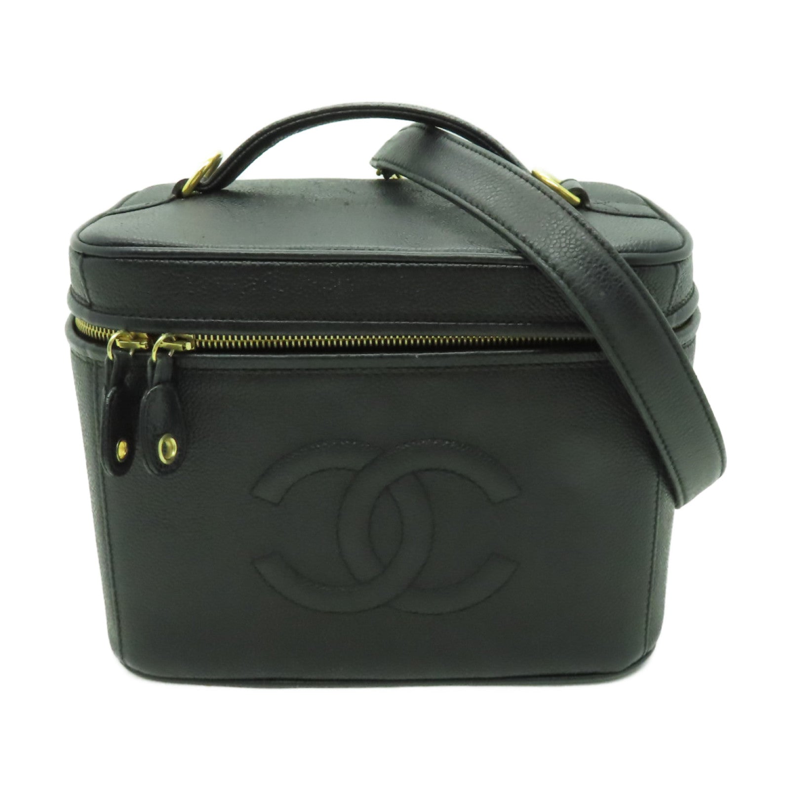 CHANEL 【清倉大減價】Caviar皮革Vanity 2way Shoulder Bag金扣手挽肩背兩用袋黒色