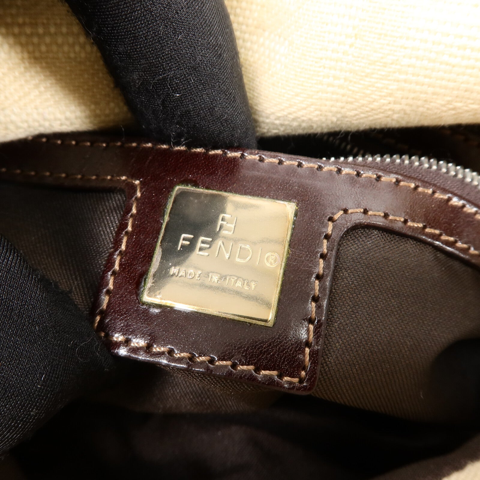 FENDI 帆布/牛皮皮革Zucca Double Flap Mamma肩背袋