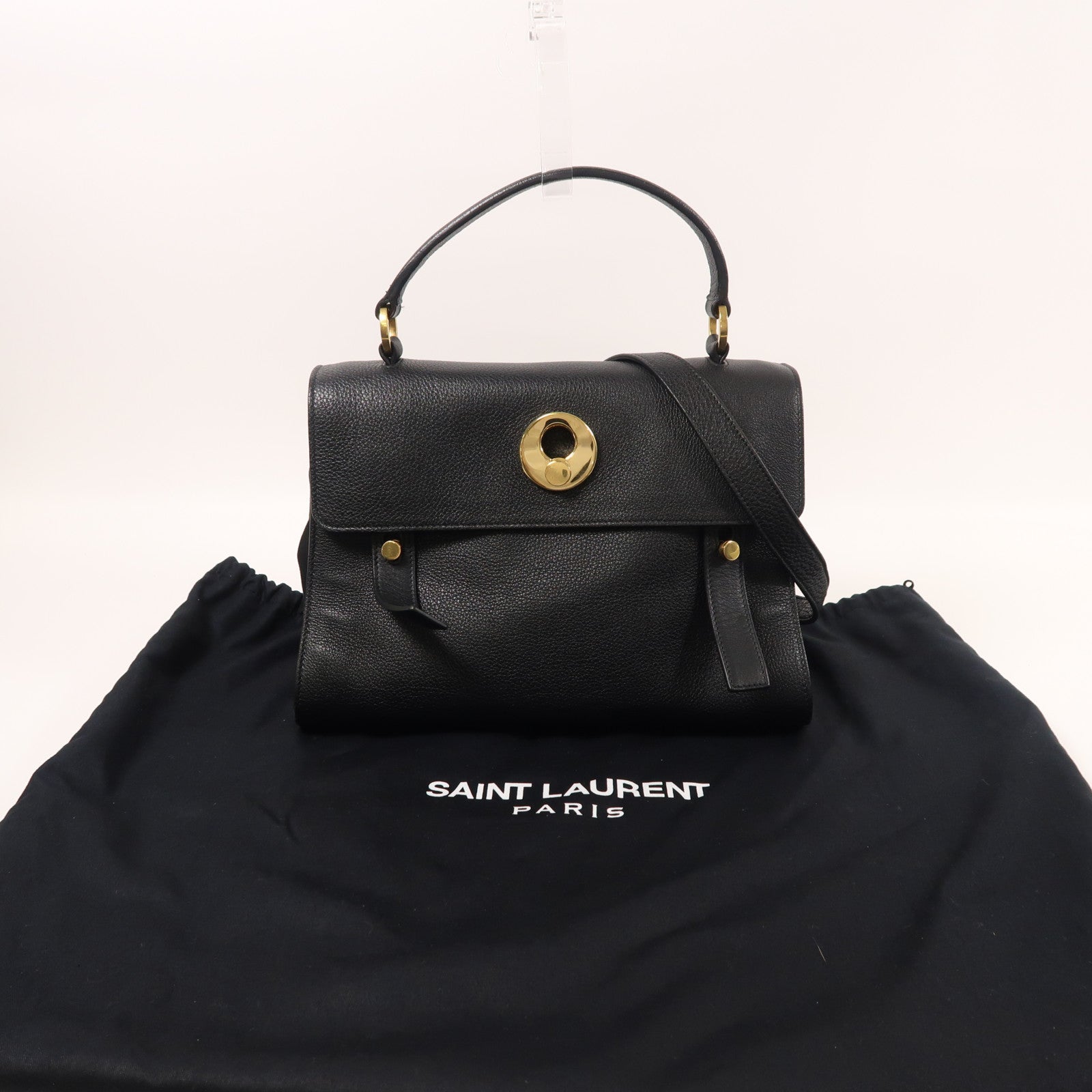 YVES SAINT LAURENT 牛皮皮革/帆布2 Way Shoulder金扣手挽肩背兩用袋