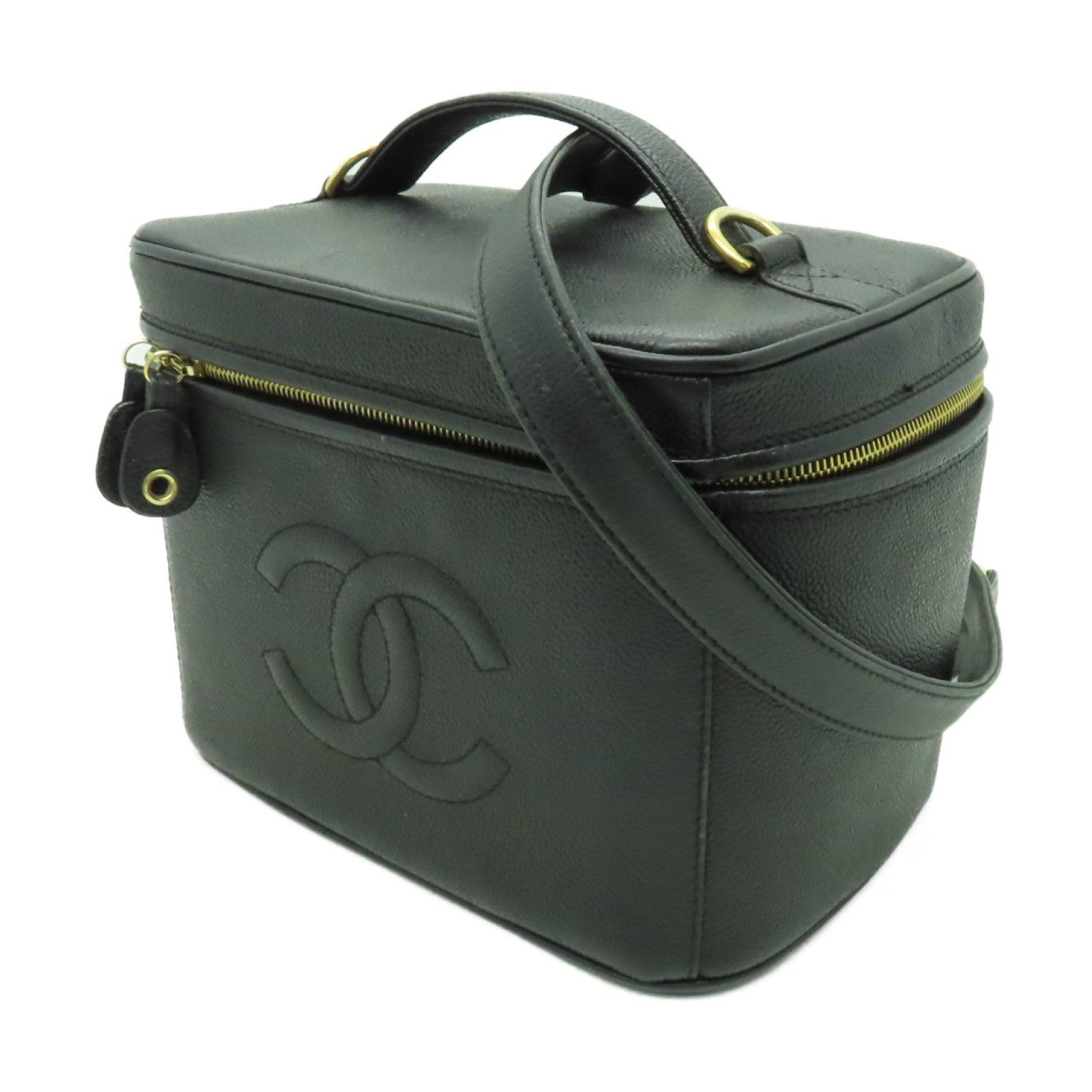 CHANEL 【清倉大減價】Caviar皮革Vanity 2way Shoulder Bag金扣手挽肩背兩用袋黒色