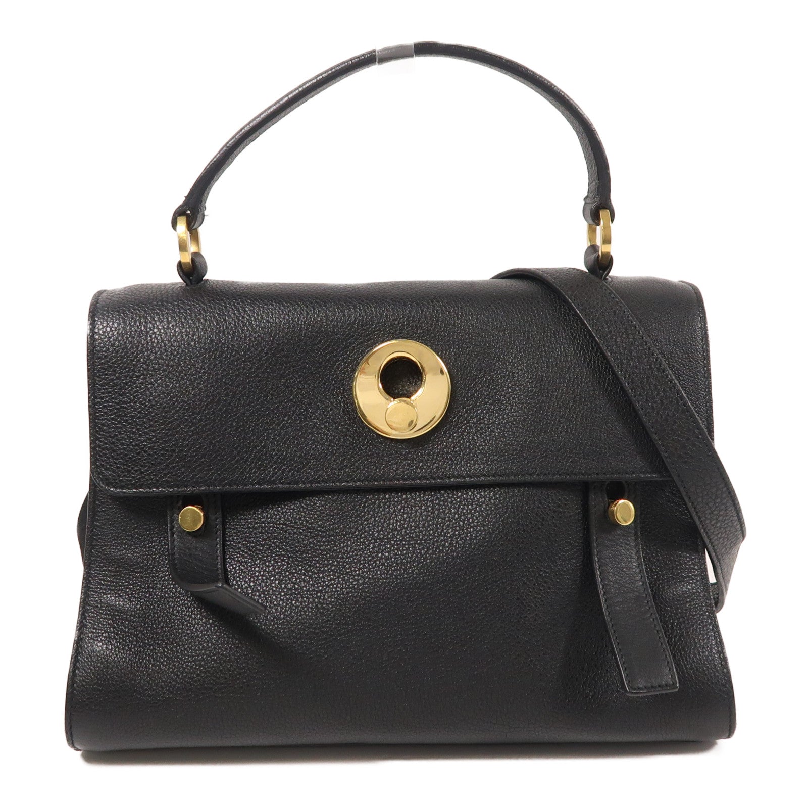 YVES SAINT LAURENT 牛皮皮革/帆布2 Way Shoulder金扣手挽肩背兩用袋