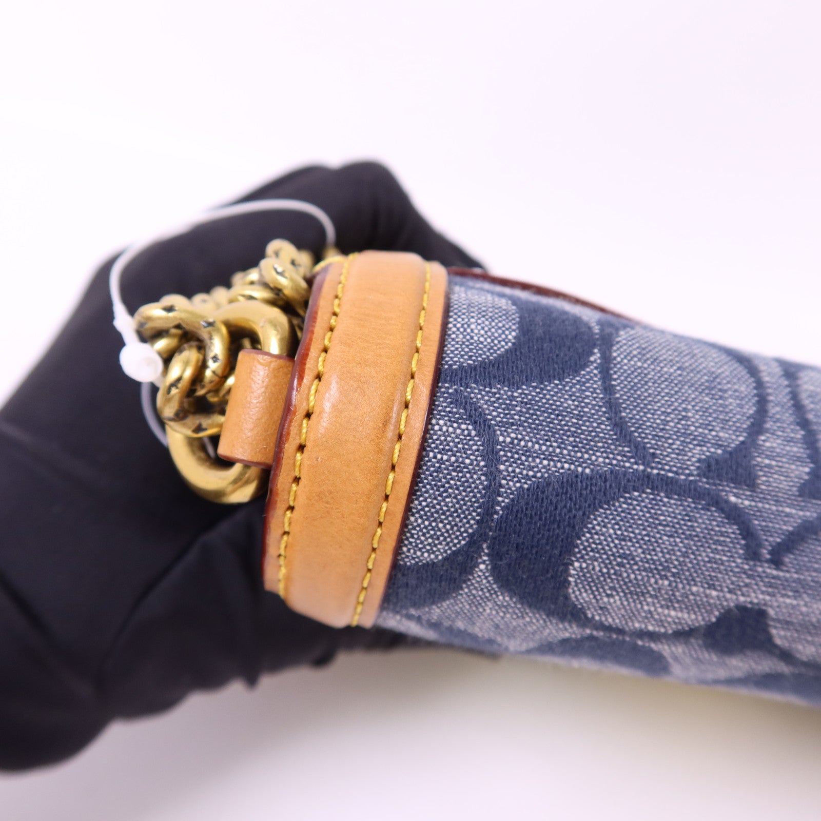 COACH 帆布/牛皮皮革Chain Shoulder Bag金扣鏈帶肩背袋