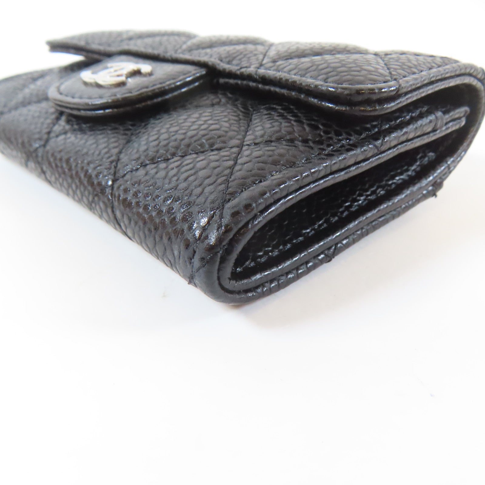 CHANEL 菱格Caviar皮革Card case銀扣卡片套黑色